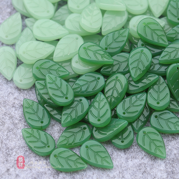 促销 11x17mm绿玉树叶DIY手工发簪古风头饰步摇材料捷克琉璃叶子