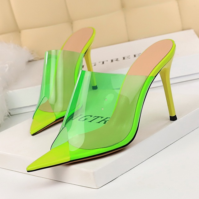 fashionable and sexy slippery slippers with thin heels transparent 