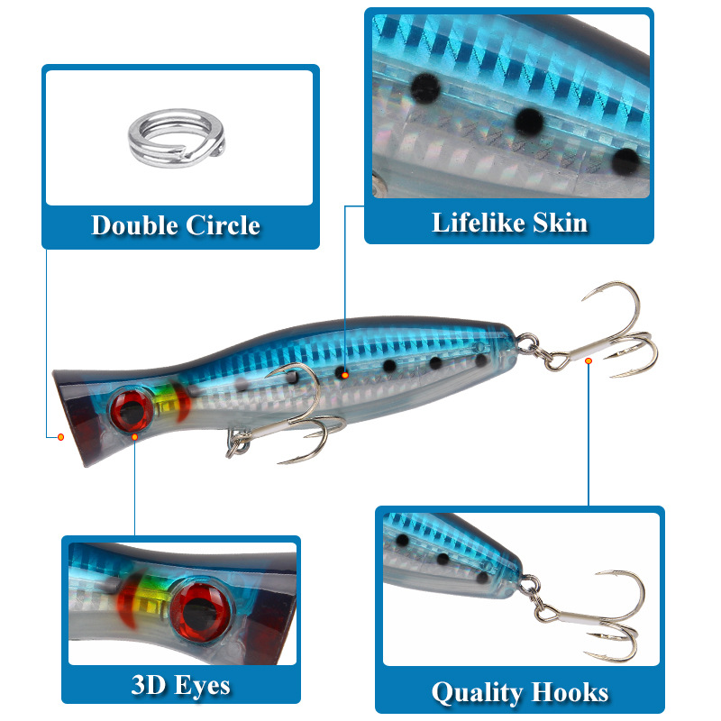 Floating Popper Fishing Lures 80mm 10g Hard Plastic Baits Fresh Water Bass Swimbait Tackle Gear