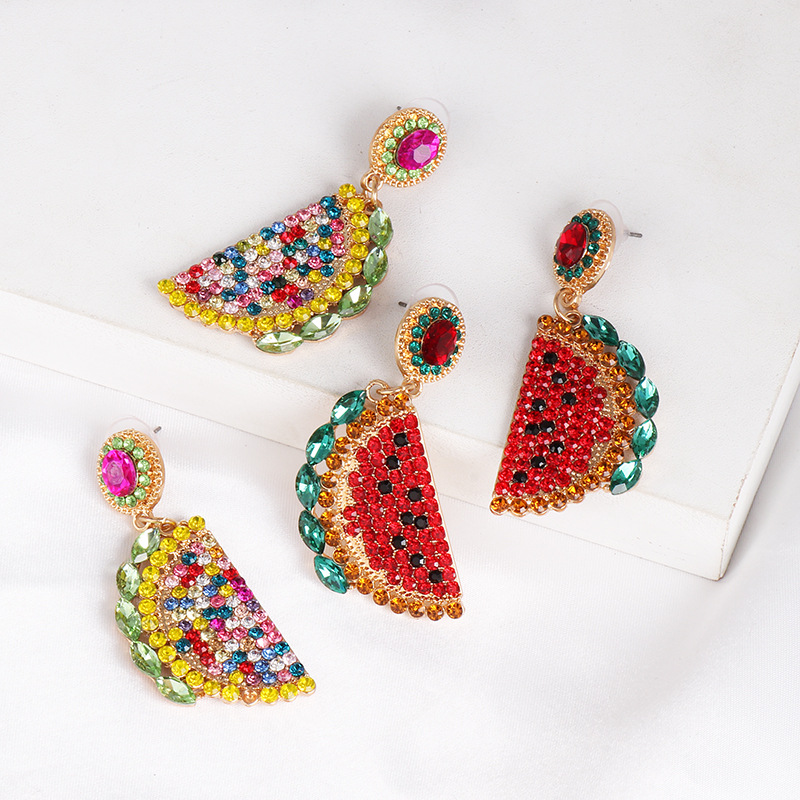 New Retro Watermelon Fruit Color Mosaic Stud Earrings display picture 3