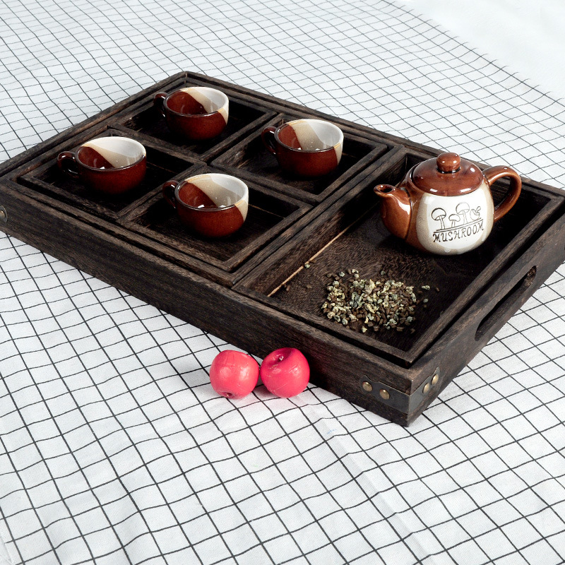 桐木燒色托盤 實木菜盤 日式木質複古套裝茶具幹果盤廠家直銷批發