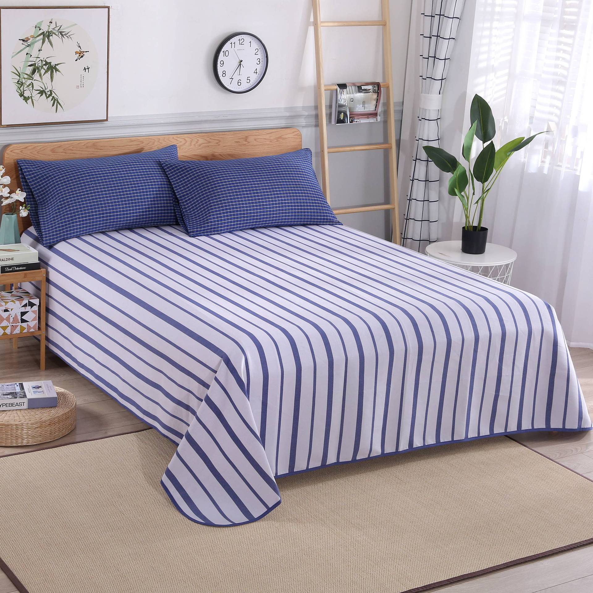 factory Direct selling pure cotton Coarse cloth summer sleeping mat sheet One piece On behalf of 1.5/1.8 Rice bed blue gray stripe