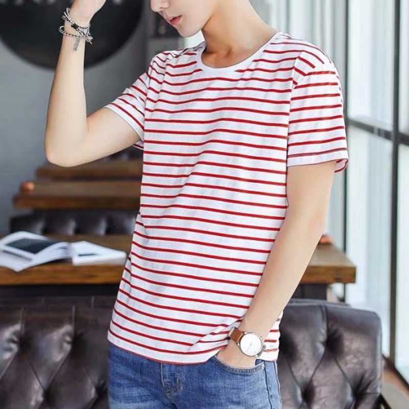 短袖t恤男士圓領體恤打底衫夏季男裝韓版男式修身條紋潮廠家直銷