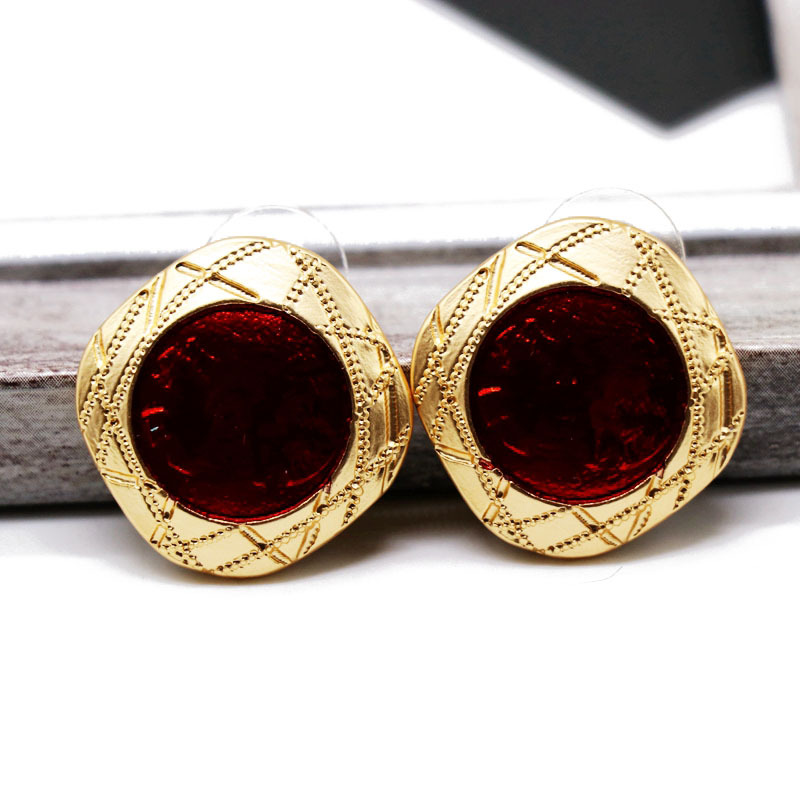 Fashion Stud Earrings Red Black Square Round Drops 925 Silver Stud Earrings Retro display picture 6