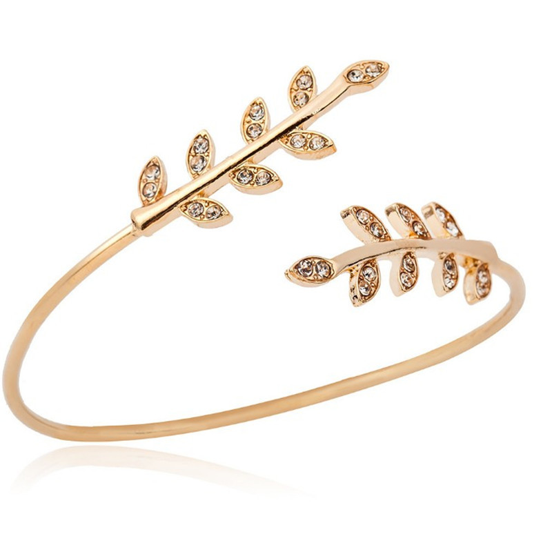 Estilo coreano creativo Nueva joyería de moda diamante-incrustado pulsera abierta hoja geométrica pulsera joyería femenina al por mayor