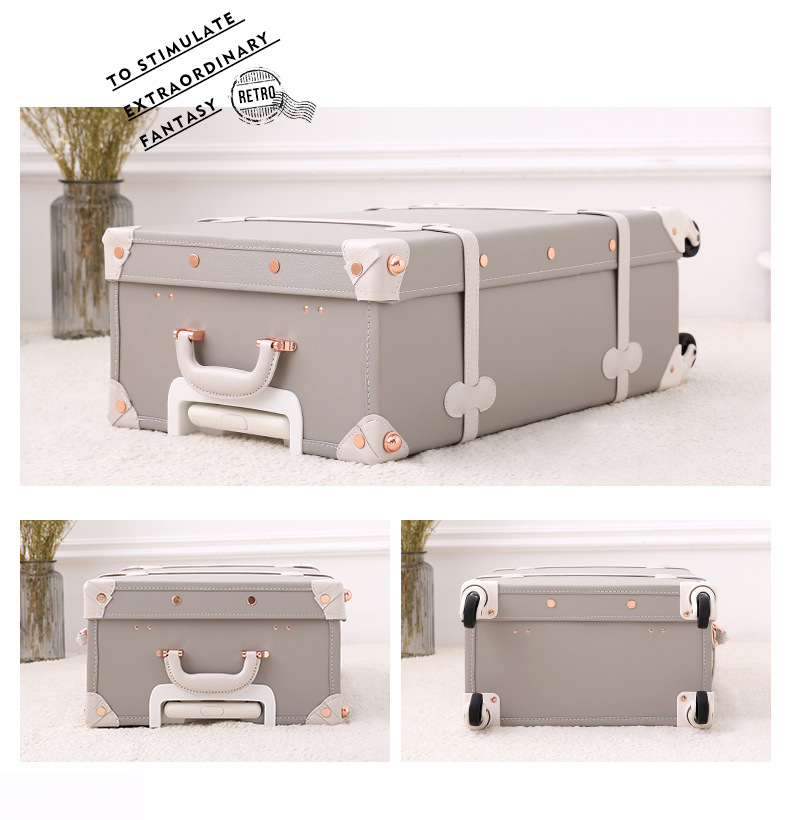 Vali kéo vintage da màu xanh lá cây 20 inch bánh xe xoay 360 độ, kèm hộp quà tặng — trà xanh matcha chi tiết 8