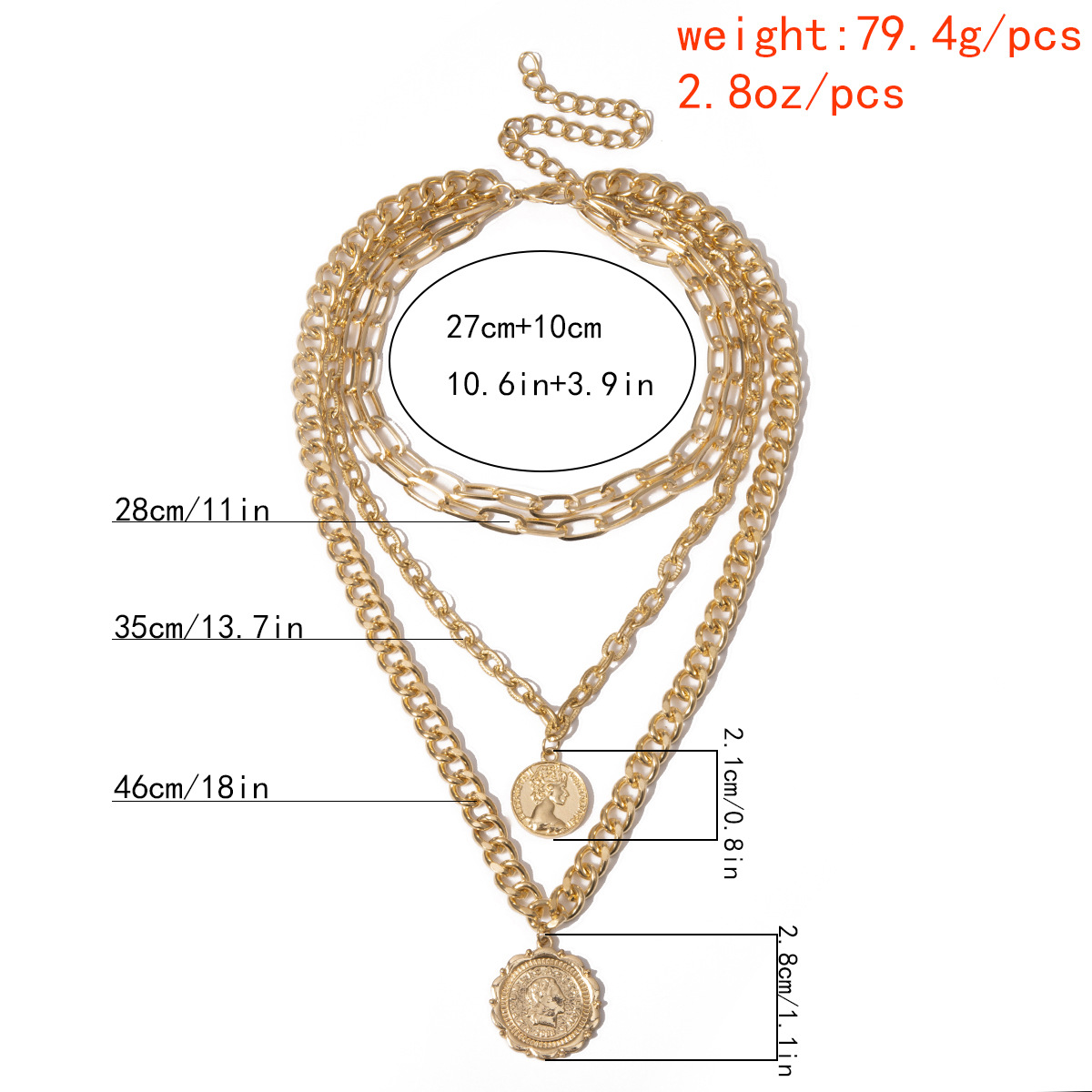 Thick Chain Geometry Tassel Creative Stack Portrait Multi-layer Vintage Necklace display picture 4