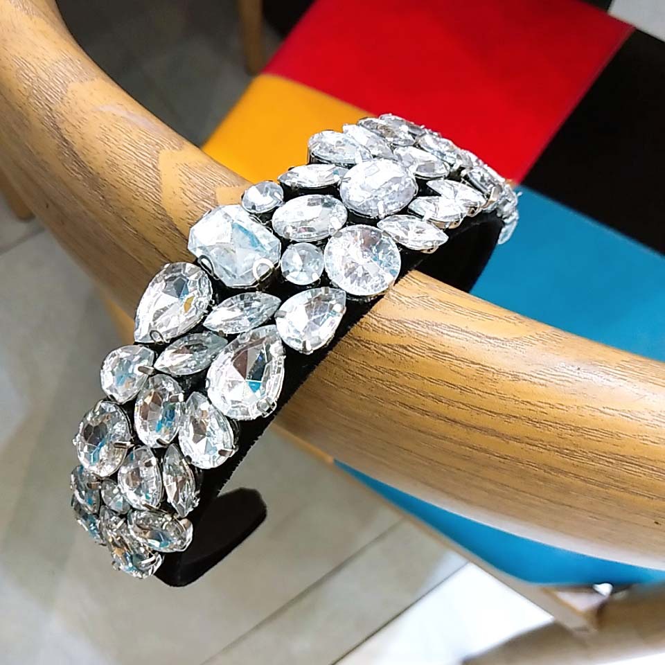 Cross-border Hot Sale Korea Großhandel Haarschmuck Stirnband Koreanische Version Des Super Blinkenden Diamant Kristall Blumen Stirnbandes Mit Breiter Krempe Damen Druck Haar display picture 1