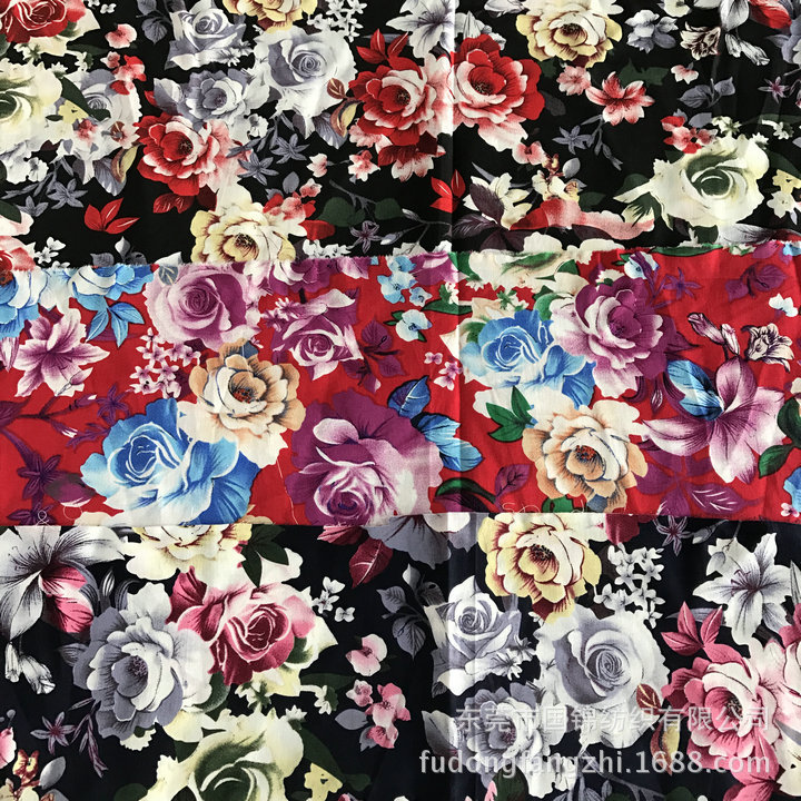 全棉牡丹花布 连衣裙印花面料 纯棉府绸印花布