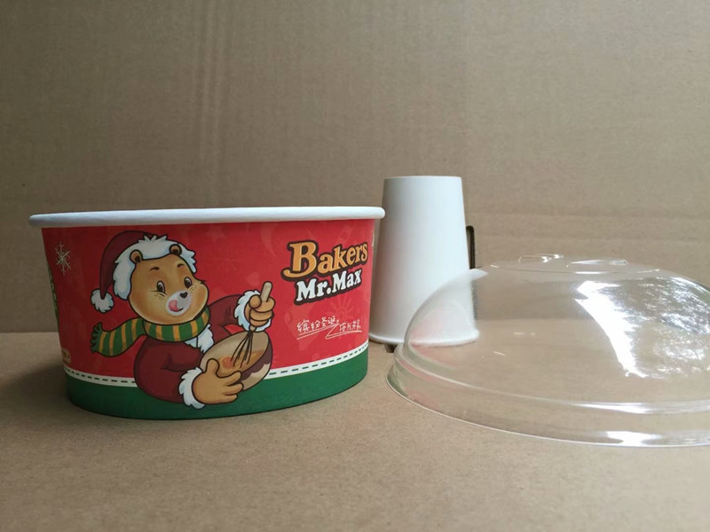 食品级新款圣诞卡通烘焙包装小号带盖火锅蛋糕纸碗中空纸模