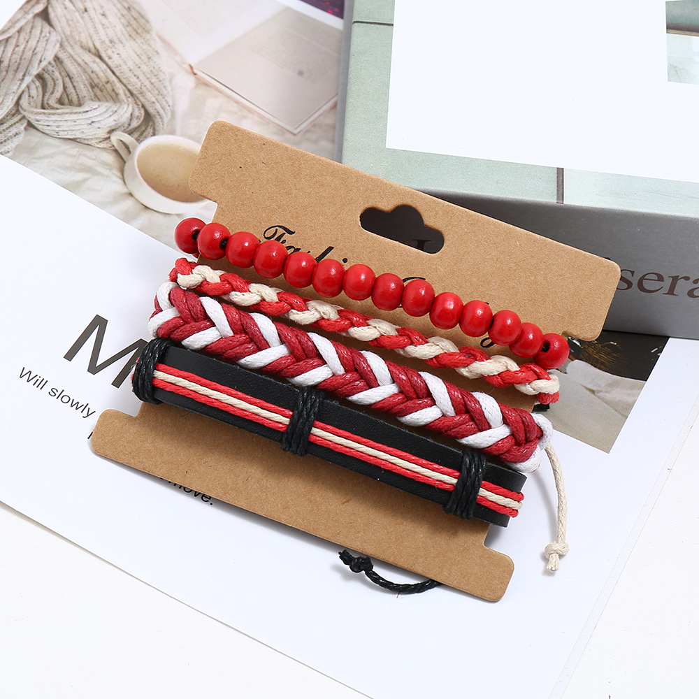 Punk new color wax line weave four sets of girls bracelet simple diy multi-root combination leather 