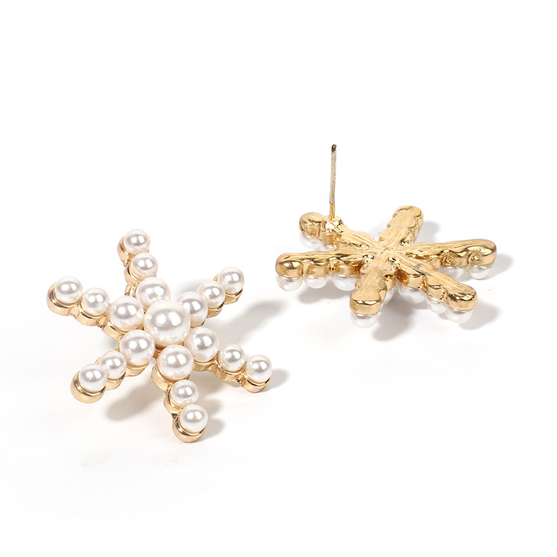 Fairy Fashion Snowflake Girls Alloy Pearl Earrings Nihaojewelry display picture 9