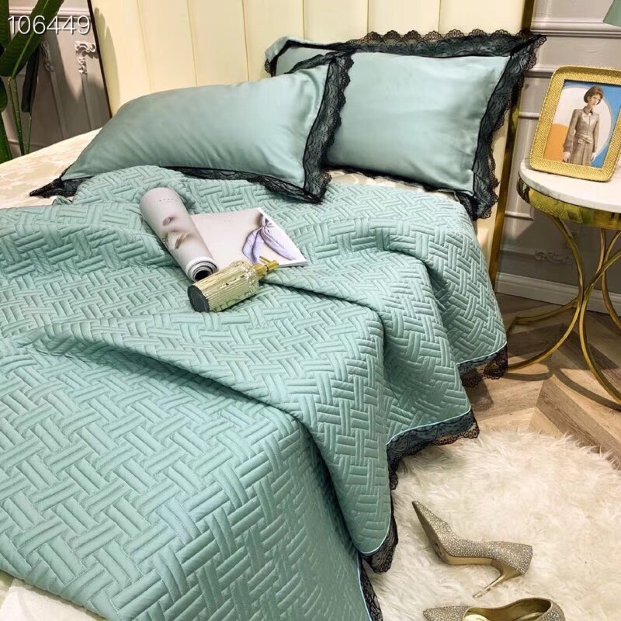 夏季新品80s天絲乳膠軟席三件套 外貿純色花邊床笠式折疊涼席禮品