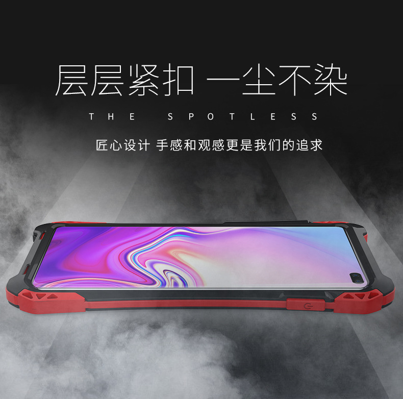 R-Just Amira Heavy Duty Dirtproof Shockproof Rainproof Aluminum Metal Bumper Carbon Fiber Back Cover Case for Samsung Galaxy S10 Plus & S10