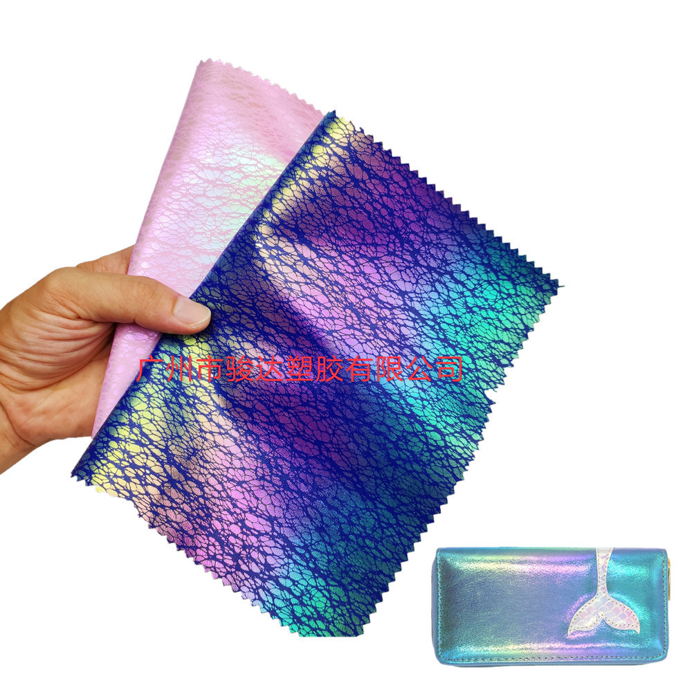 热销彩虹爆裂纹0.8仿棉绒底幻彩pu人造革 哈密瓜纹箱包手袋装饰革