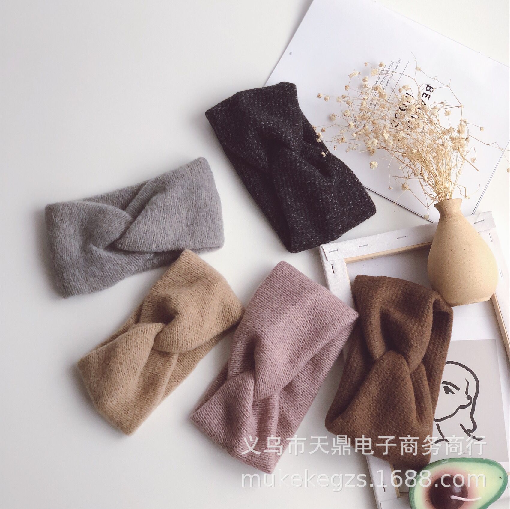 秋冬个性百搭儿童针织发带 花线交叉型简约宝宝毛线发饰头箍