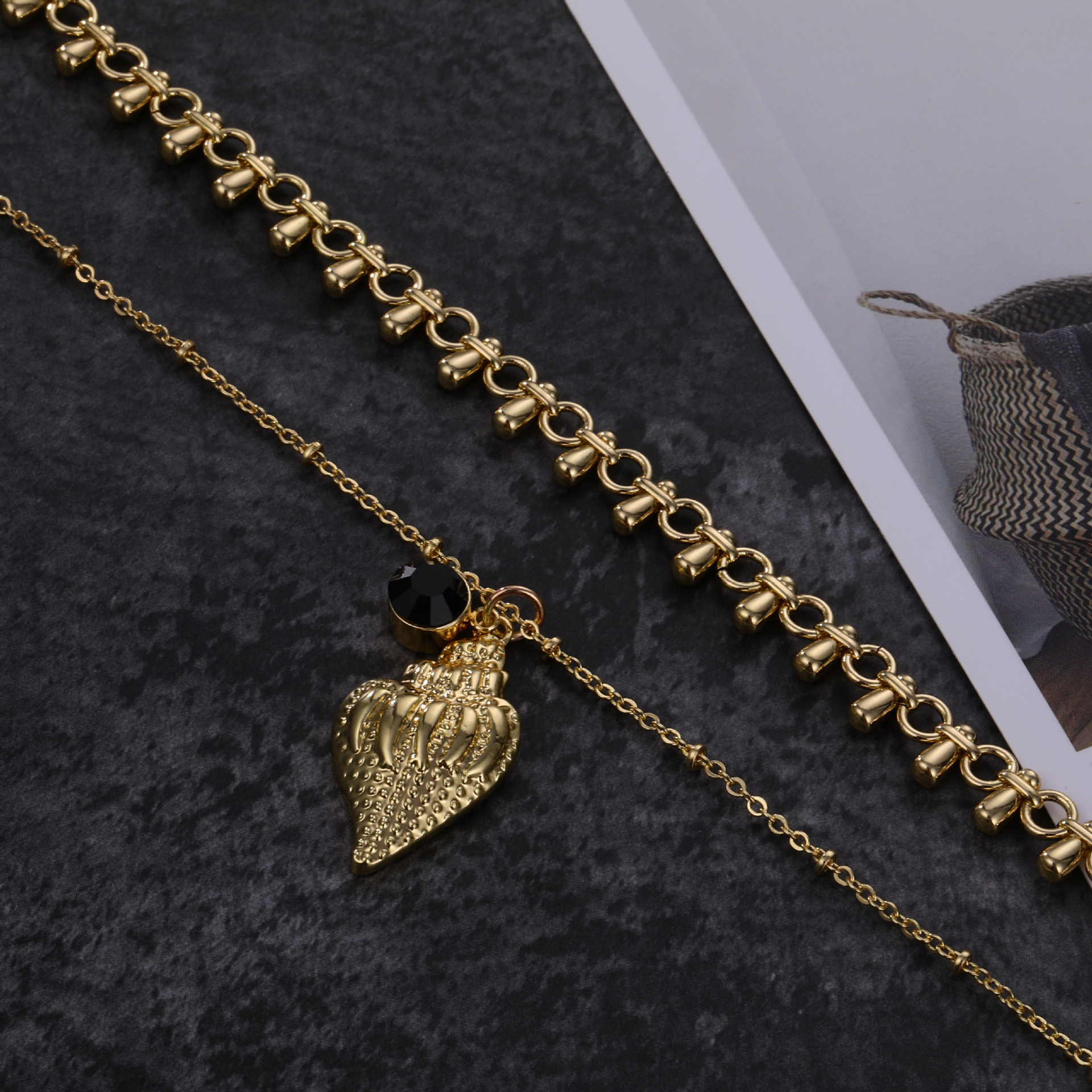 歐美時尚跨境貨源簡約雙層wish爆款飾品合金海螺吊墜項(xiàng)鏈廠家直銷