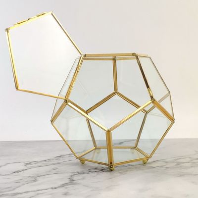 【跨境专供】金色永生花微景观开盖球形几何工艺品花房容器|ms