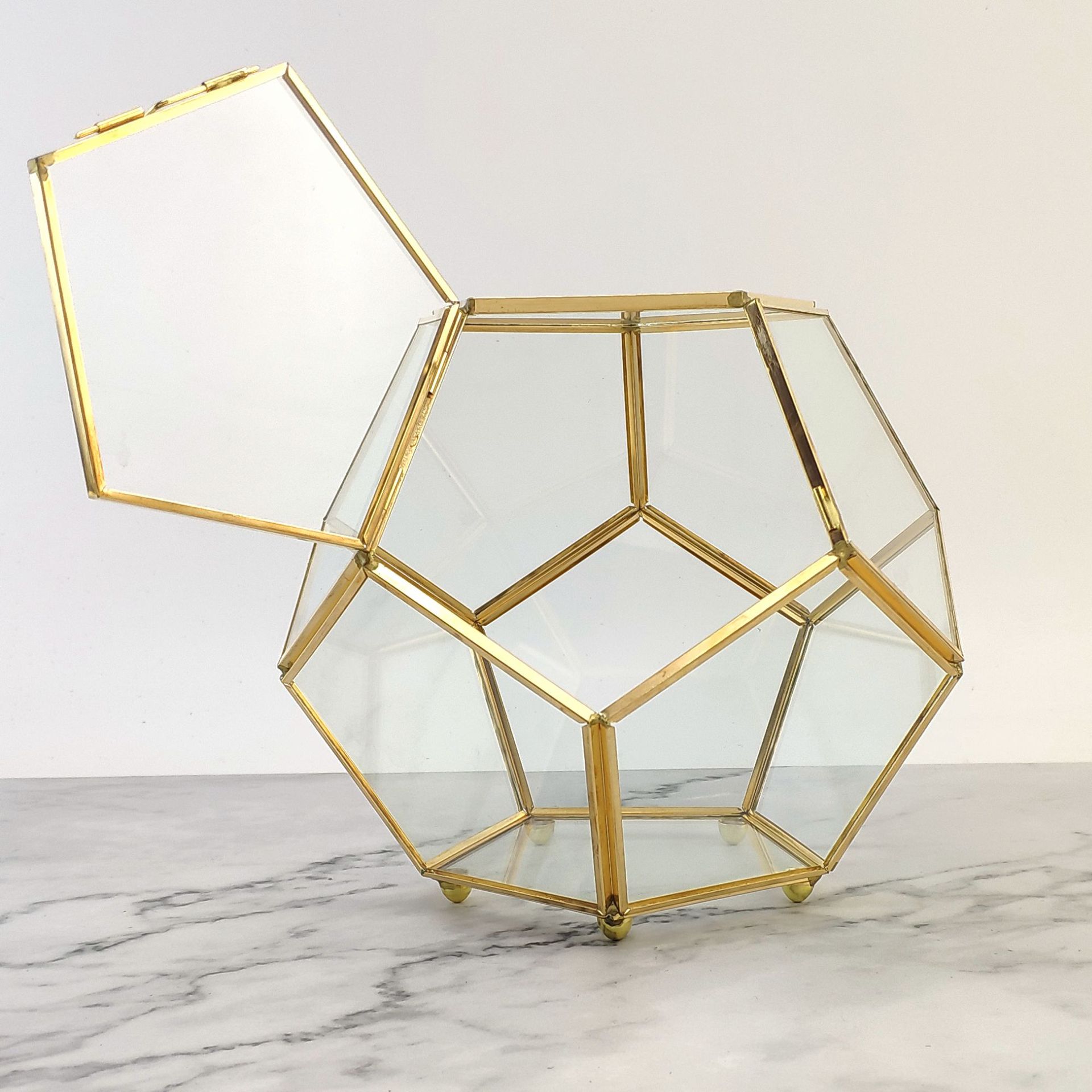 【跨境专供】金色永生花微景观开盖球形几何工艺品花房容器|ms