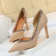 6678-a1 European and American sexy side cut out high heels thin heel suede shallow mouth pointed side cut out Rhinestone single shoes