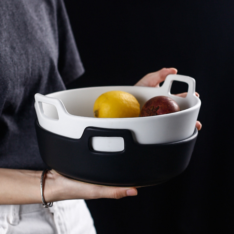 Japanese Style Creative Large Porcelain Bowl Frosted Boiled Fish Soup Bowl Binaural Baking Ceramic Bowl Household Fruit Large Plate