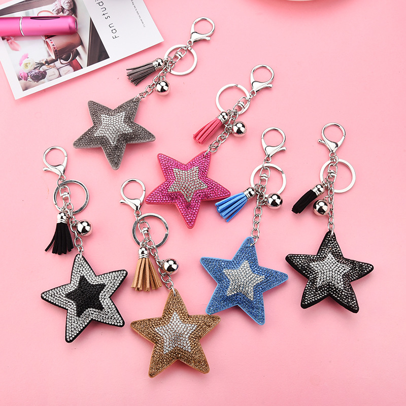 Sequined European And American Style Creative Two-color Diamond-embedded Korean Velvet Pentagram Tassel Keychain Pendant Bag Ornament Wholesale display picture 9