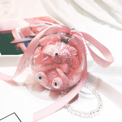 Car Creative Personality Immortal Flower Ball Bear Rearview Mirror Hanging Car Interior Decoration Hanging Birthday Girl