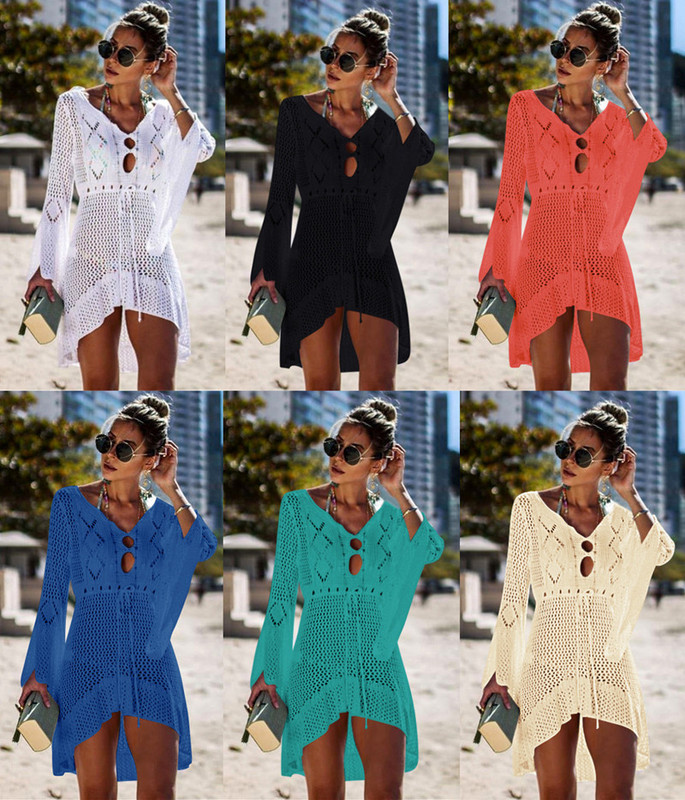 Knitted tunic dress sexy hollow beach 