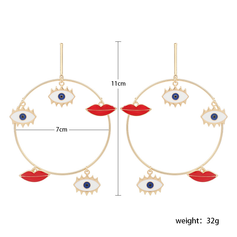 Fashion Exaggerated New Eyes Red Lips Geometric Big Circle Earrings For Women display picture 1