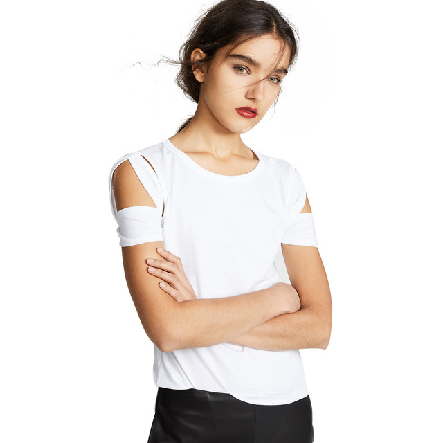 sexy shoulder hollow shoulder short sleeves with pure color