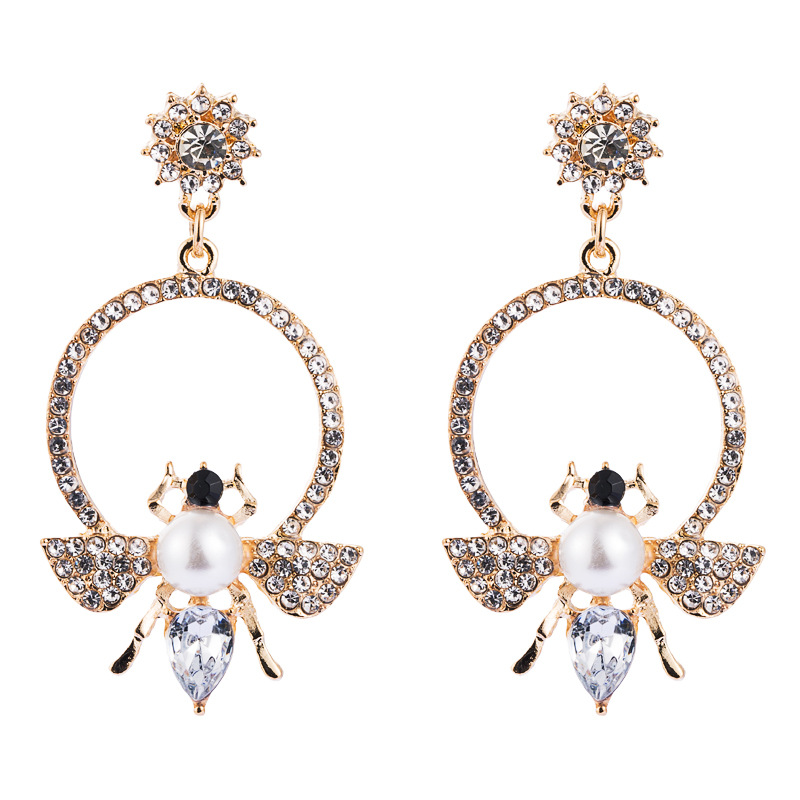 Européen Et Américain Exagérée Géométrique Perle Boucles D'oreilles Femelle Alliage Strass Incrustés Abeille Accessoires Longue Tempérament De Mode Boucles D'oreilles display picture 19