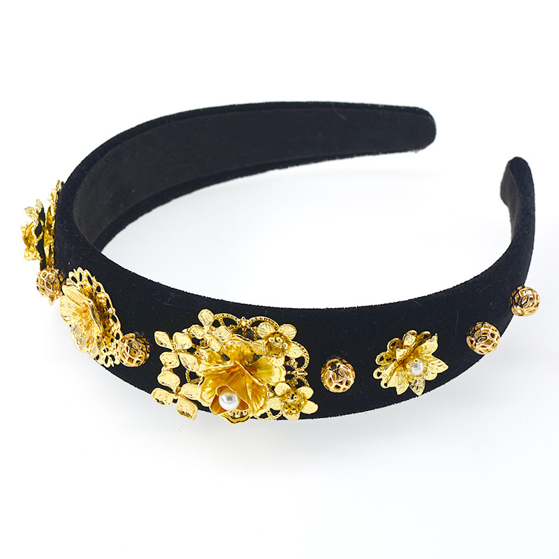 Européen Et Américain Rétro Baroque Large Bord D'or Bandeau Cheveux Accessoires En Épingle À Cheveux Coiffe Palais Style Fleur En Métal Élégant Cheveux Accessoires display picture 8