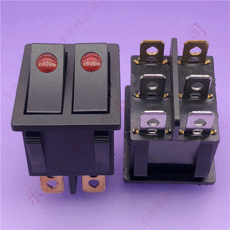 供应双排猫眼带灯船型开关 25X32船型开关kcd3猫眼 双联电源开关