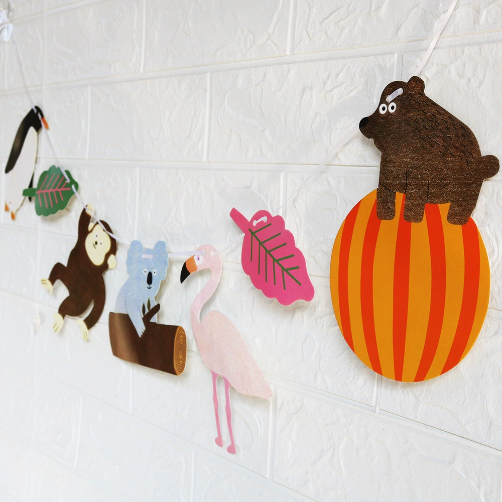 Wholesale Shengjie Party Products Card Paper Labs Ribbon Dress Cartoon Herbal Rain Forest Animal Pulling Flag