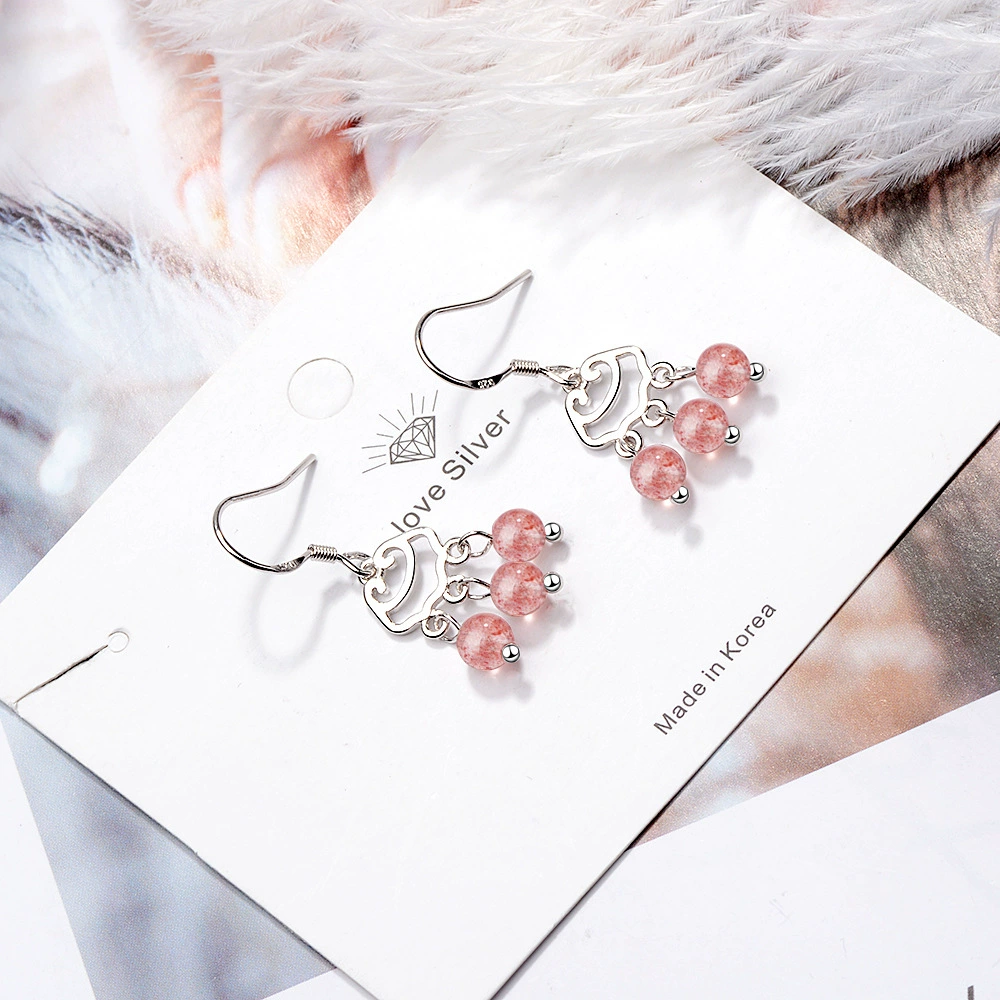 Серьги, фуксия短 кристаллы, корейский стиль