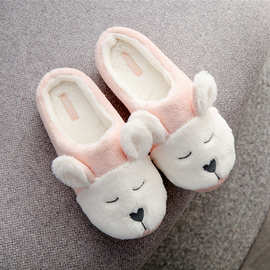 halluci秋冬软萌嫩粉毛绒兔子保暖棉拖鞋橡胶底室内防滑家居拖鞋