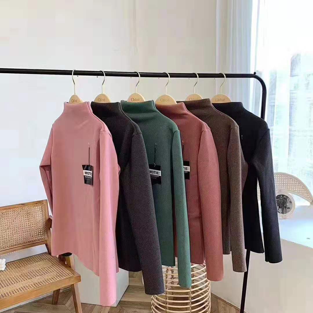 阳离子女士打底衫2.0爆款加绒加厚高领2019秋冬长袖T恤针织衫工厂