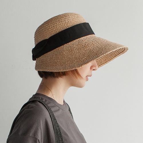 Spring and Summer New Lafite Grass After along Butterfly Knot Straw Hat for Women, Foldable Beach Sun Hat, Large Brim Sunshade Fisherman's Bucket Hat