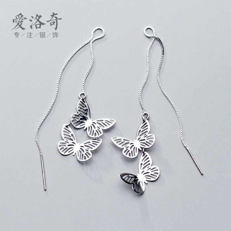 Eloch s925 línea de auriculares de plata para mujeres estilo japonés y coreano pequeño fresco hueco mariposa caja joyería de auriculares G3493