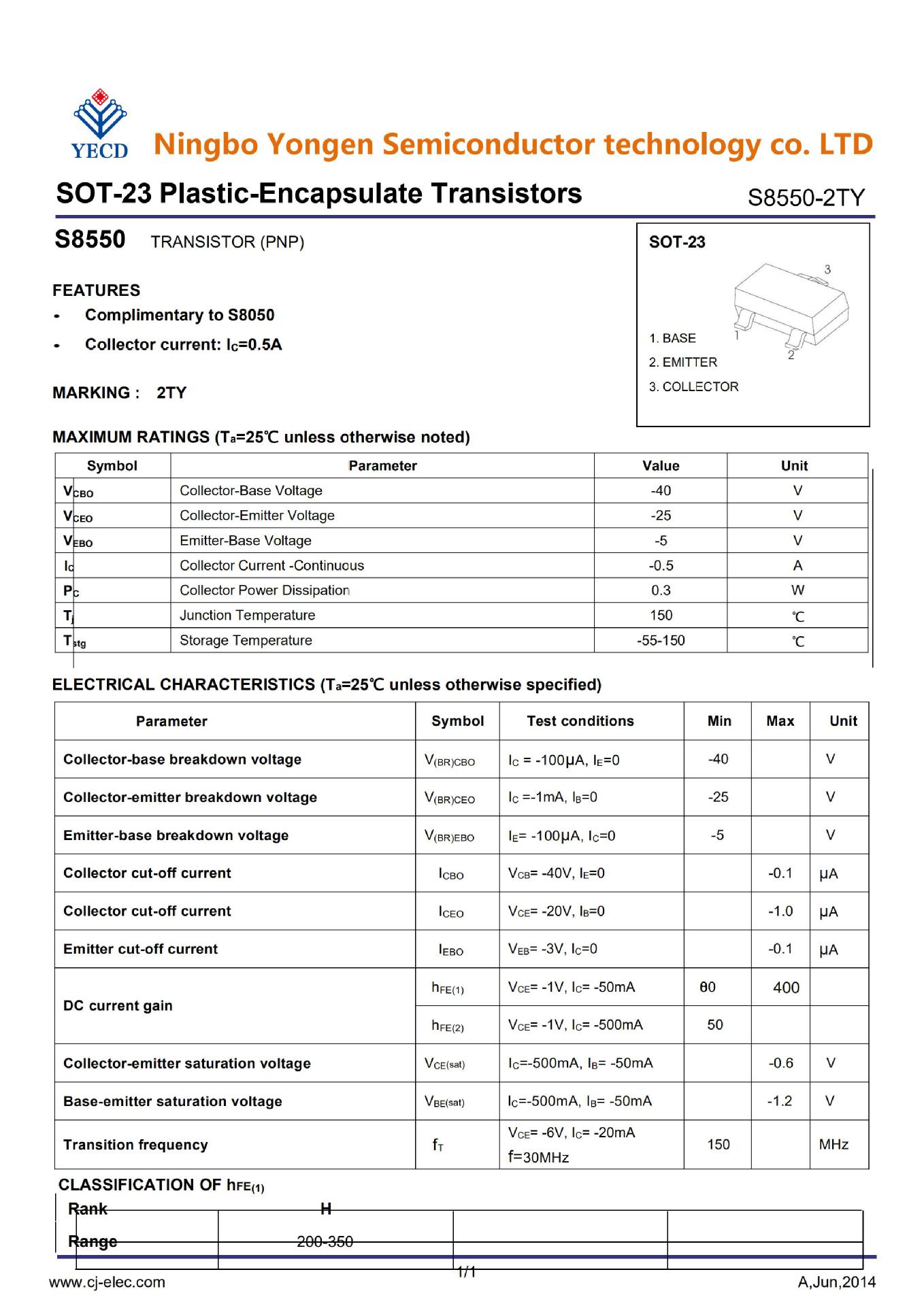 宁波永恩半导体科技有限公司 YN系列 SOT-23-S8550-2TY_00