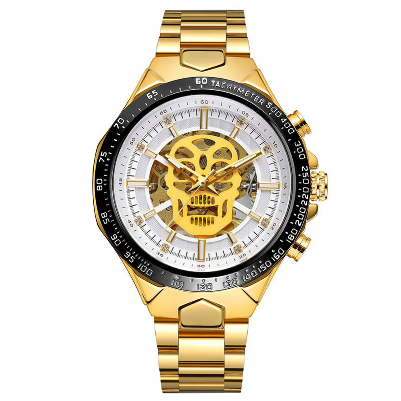 Forsining Fusini hombres de moda correa de acero reloj mecánico automático cráneo luminoso reloj impermeable 432