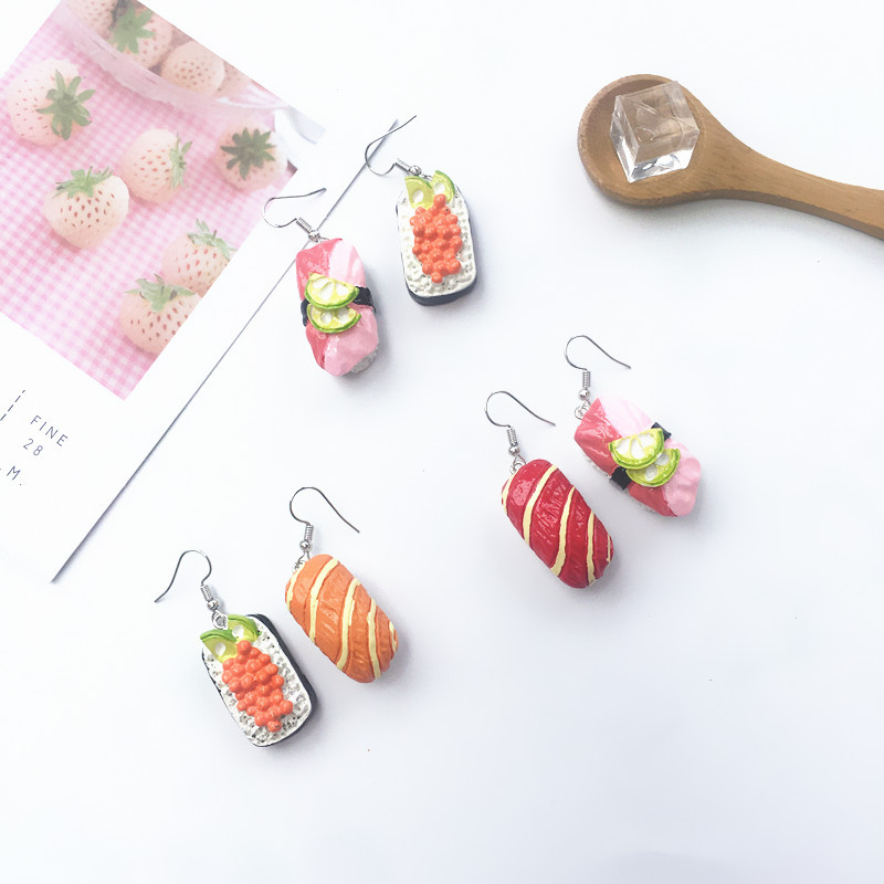 Cute Creative Asymmetric Sushi Salmon Resin Earrings display picture 5