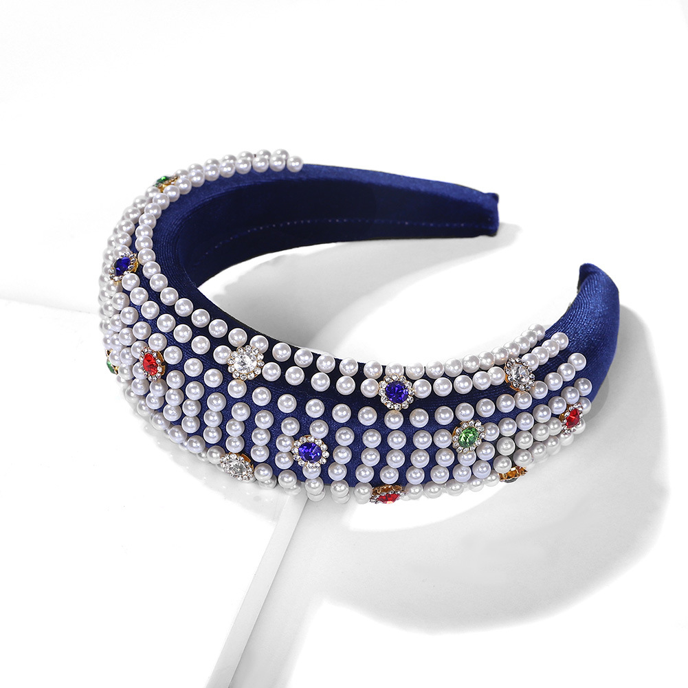Sponge Band Diamond Pearl Hair Hoop Luxury Hair Accessories Hand-sewn Jewelry display picture 4