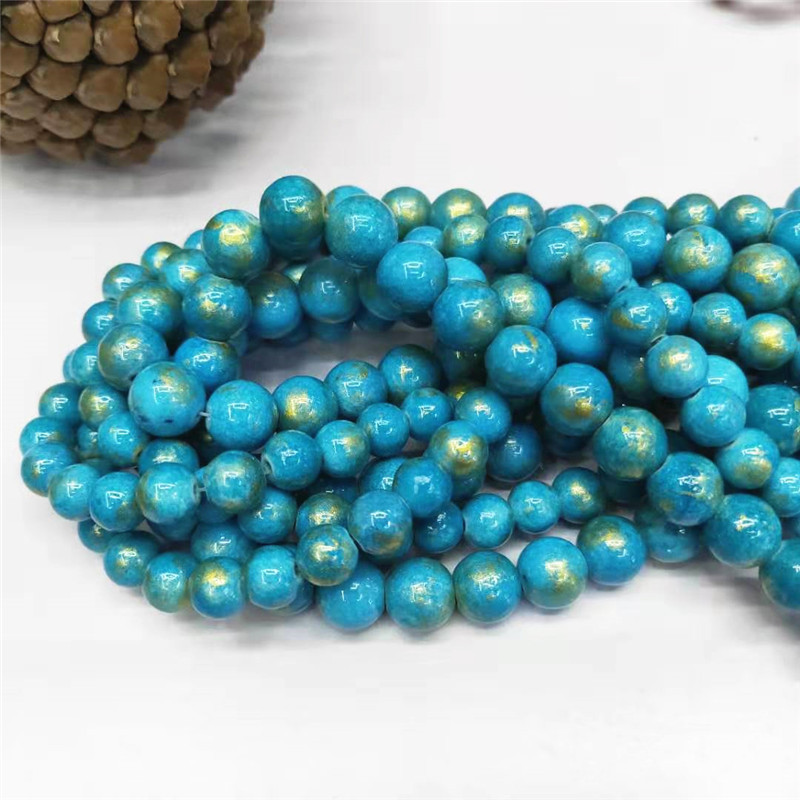 Wholesale of semi-finished products of crystal jewelry, gold-colored jade loose beads, DIY blue Persian jade bead jewelry and matching beads, factory direct sales detail image 9