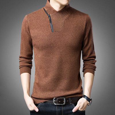 2019男装毛衣拉链款立领翻领推推领男式针织衫长袖男士打底衫批发|ms