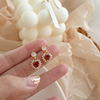 Ruby shiny fashionable silver needle, earrings, micro incrustation, silver 925 sample