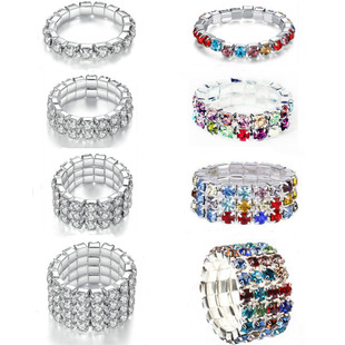 One row/two rows/three rows/four rows of mixed color elastic line ring colored diamond Elastic Diamond fishing line Ring Source factory