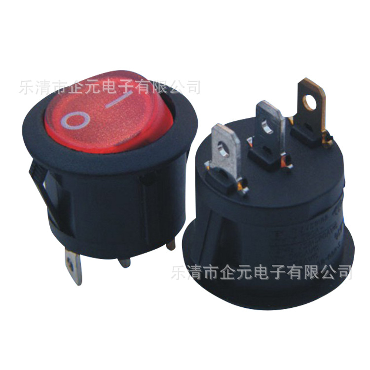 KCD1-105船型开关 带灯圆形电源开关 两档三脚翘板开关