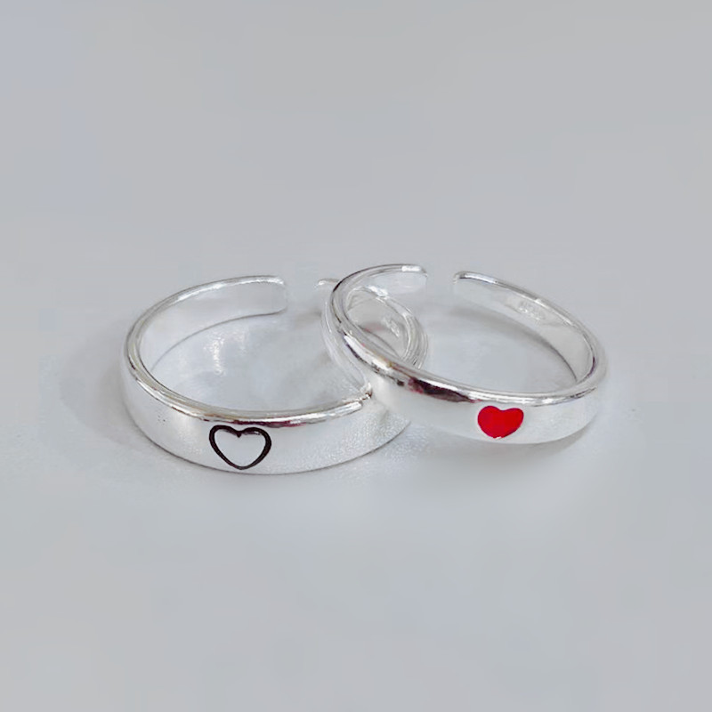 Silver-plated Red Heart Open Ring Simple Lover Gift Open Size Adjustable Forefinger Ring_voghion.com