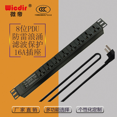PDU机柜插座专用电源插排 机架式8位16A防雷防浪涌滤波保护接线板|ru